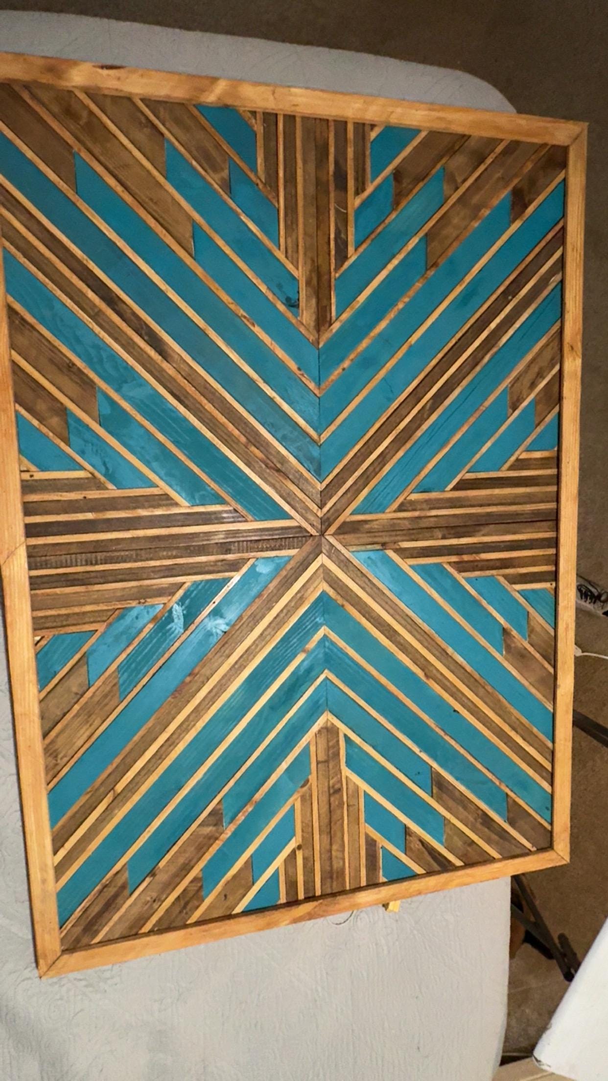 Vibrant Teal Geometric Wood Wall Art – Reclaimed Mosaic