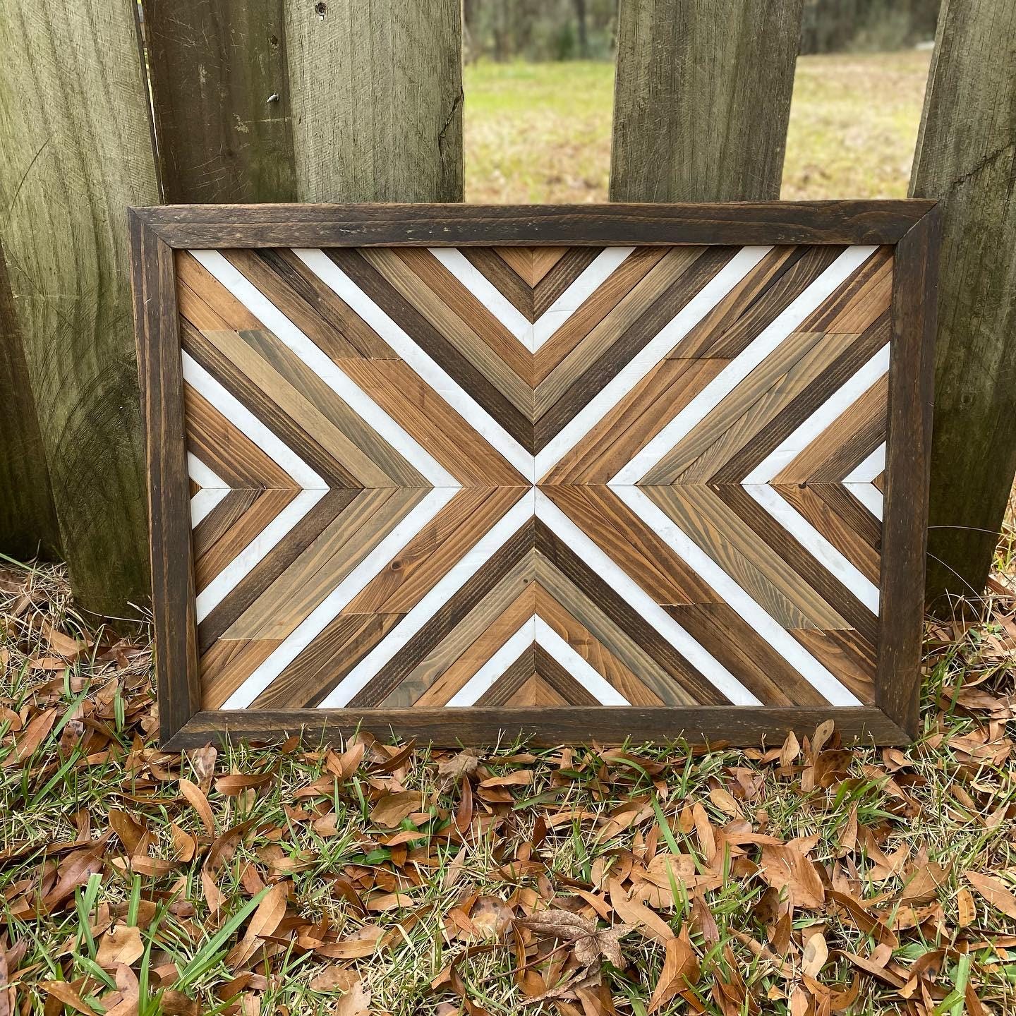 Natural Chevron Wood Wall Art – Reclaimed Geometric Mosaic