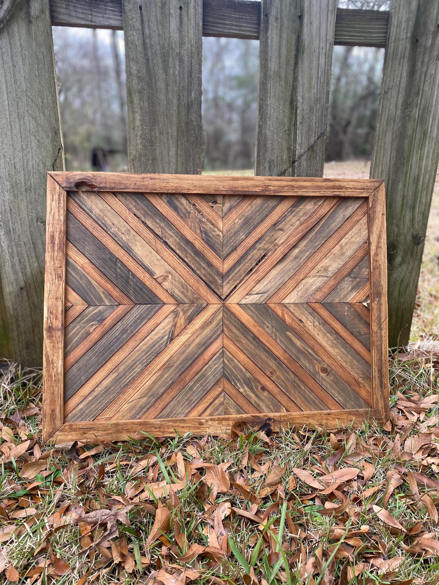 Rustic Natural Geometric Wood Wall Art – Reclaimed Chevron Mosaic