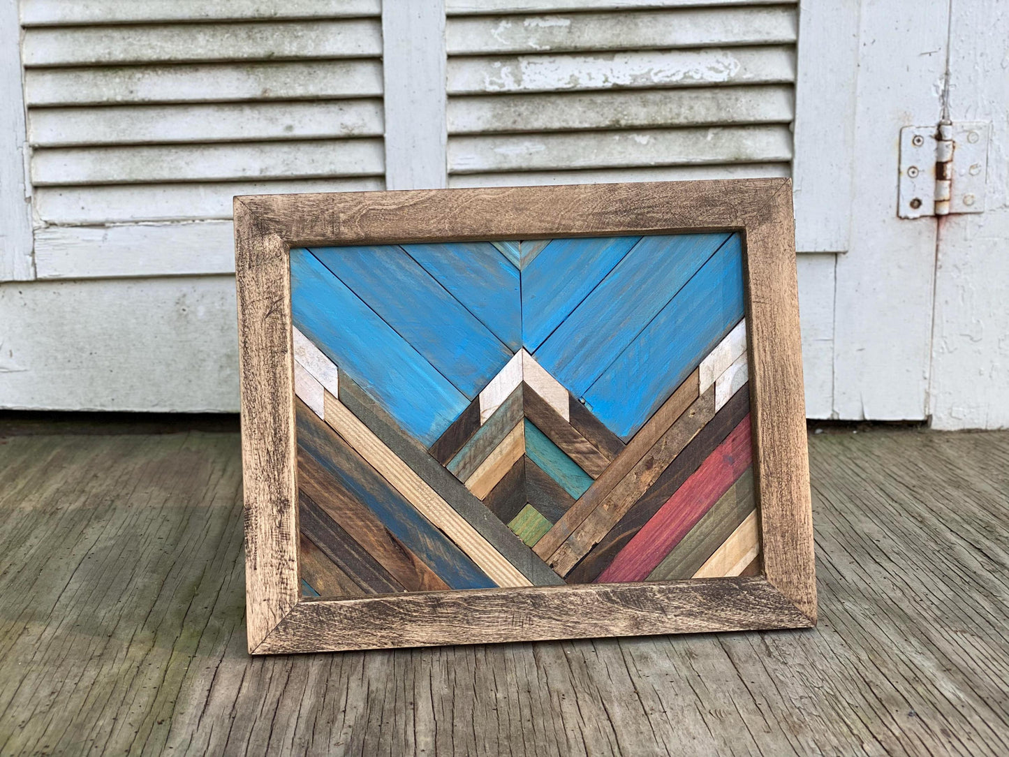 Mountain Sky Geometric Wood Wall Art – Reclaimed Mosaic