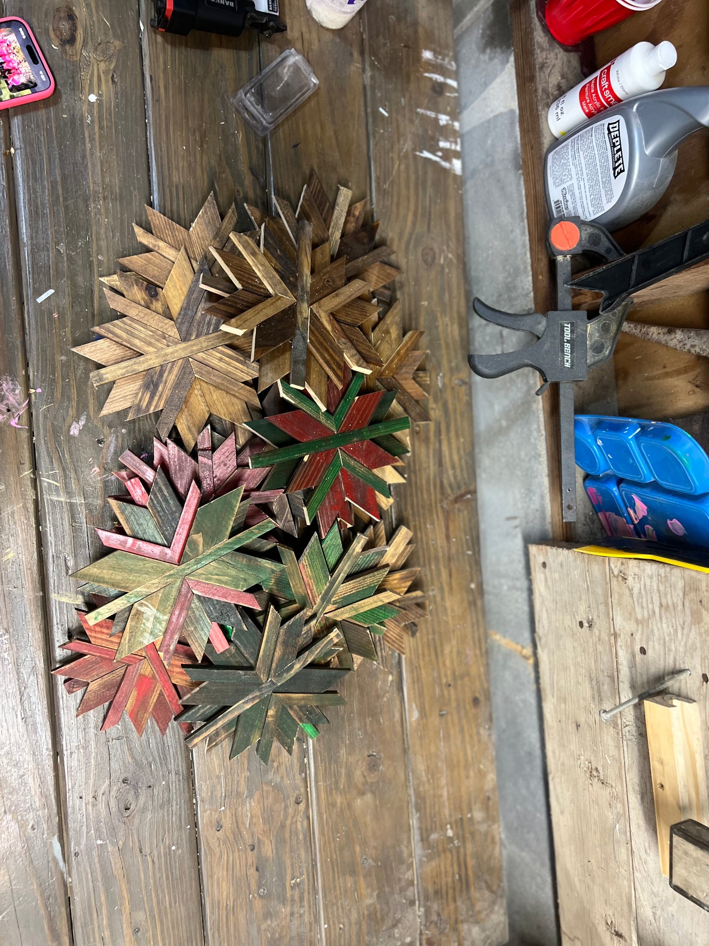Rustic Wooden Snowflake Ornaments – Handmade Geometric Christmas Décor