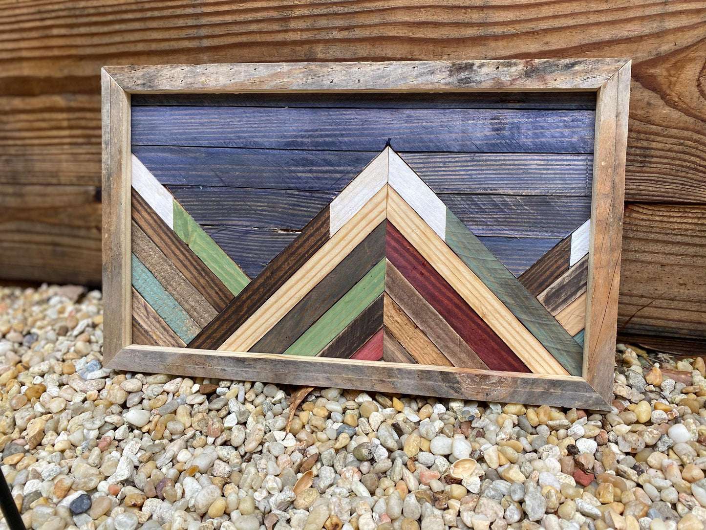 Rustic Mountain Mosaic Wall Art – Reclaimed Wood Geometric Landscape | Nature-Inspired Wall Hanging | Handcrafted Cabin Decor