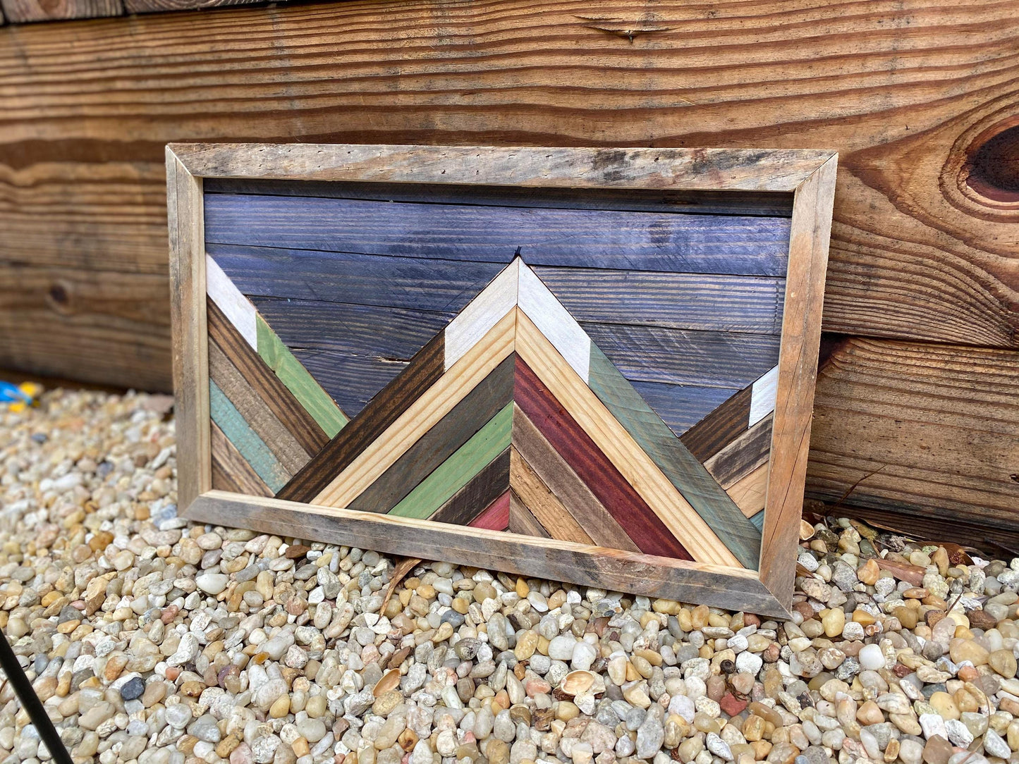 Rustic Mountain Mosaic Wall Art – Reclaimed Wood Geometric Landscape | Nature-Inspired Wall Hanging | Handcrafted Cabin Decor