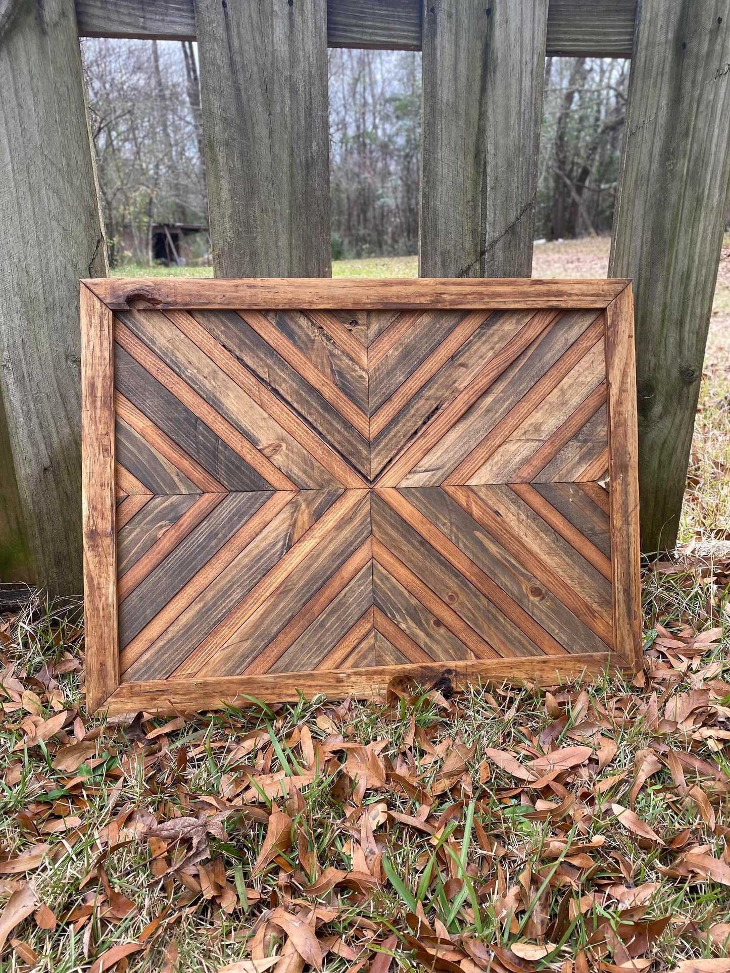 Rustic Natural Geometric Wood Wall Art – Reclaimed Chevron Mosaic