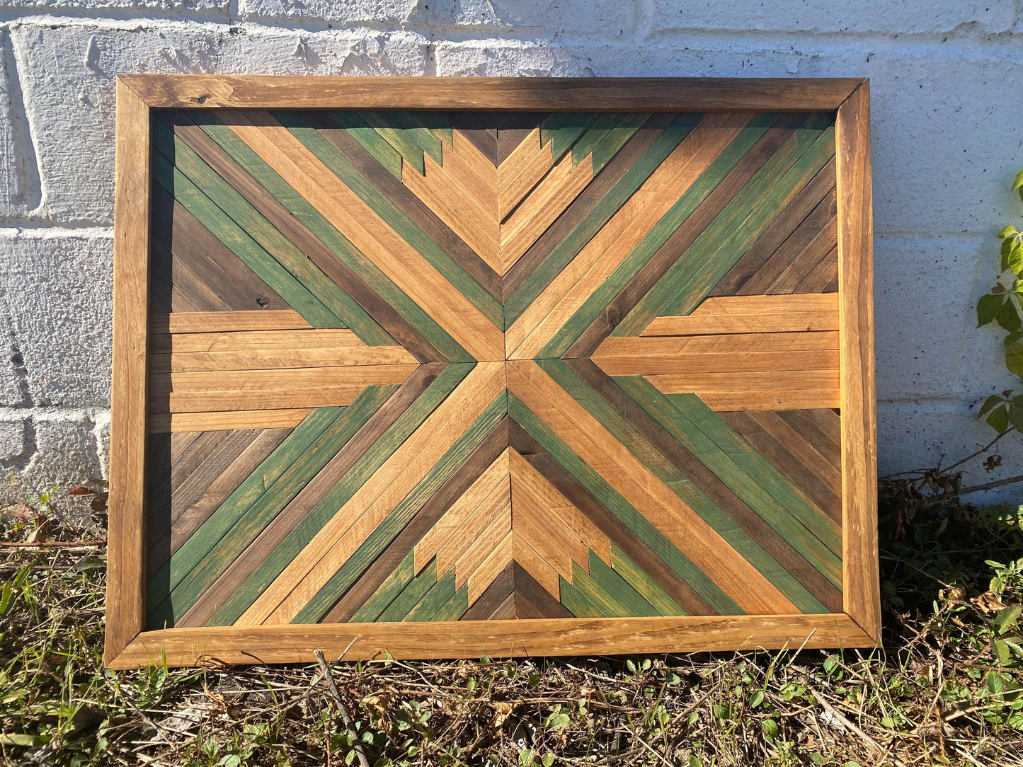 Rustic Green Geometric Wood Wall Art – Reclaimed Chevron Mosaic