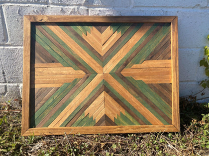 Rustic Green Geometric Wood Wall Art – Reclaimed Chevron Mosaic