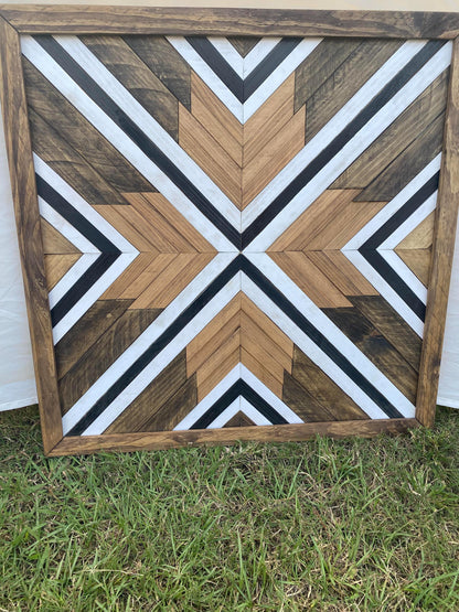 Modern Monochrome Geometric Wood Wall Art – Reclaimed Chevron Mosaic