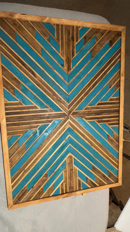 Vibrant Teal Geometric Wood Wall Art – Reclaimed Mosaic