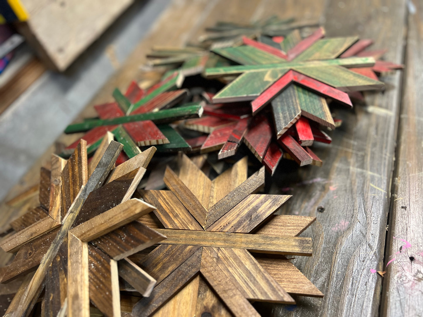 Rustic Wooden Snowflake Ornaments – Handmade Geometric Christmas Décor