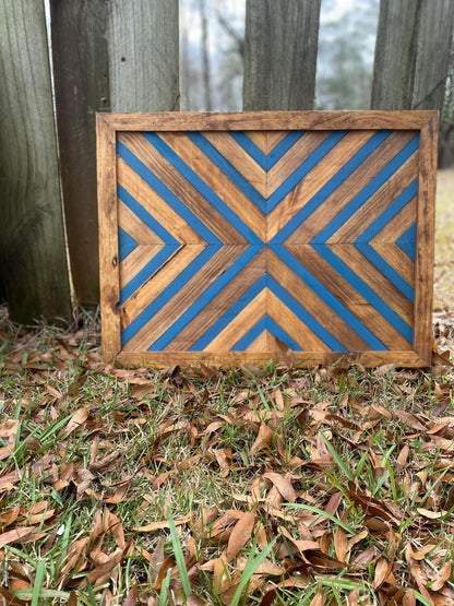 Bold Blue Geometric Wood Wall Art – Reclaimed Chevron Mosaic