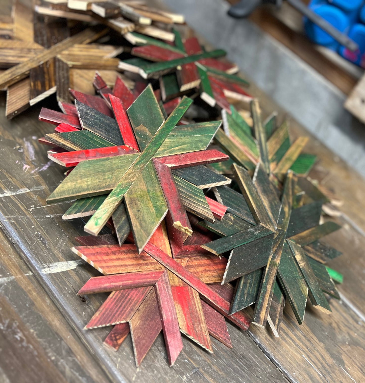 Rustic Wooden Snowflake Ornaments – Handmade Geometric Christmas Décor