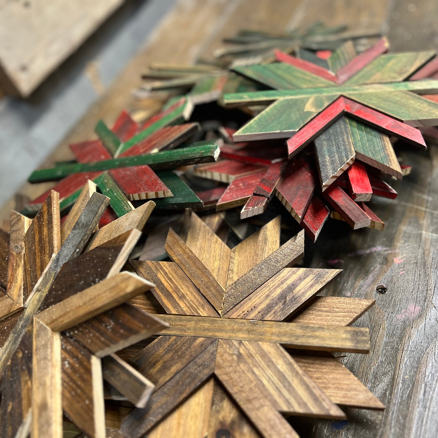 Rustic Wooden Snowflake Ornaments – Handmade Geometric Christmas Décor