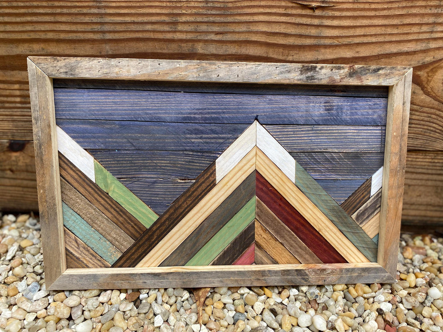 Rustic Mountain Mosaic Wall Art – Reclaimed Wood Geometric Landscape | Nature-Inspired Wall Hanging | Handcrafted Cabin Decor