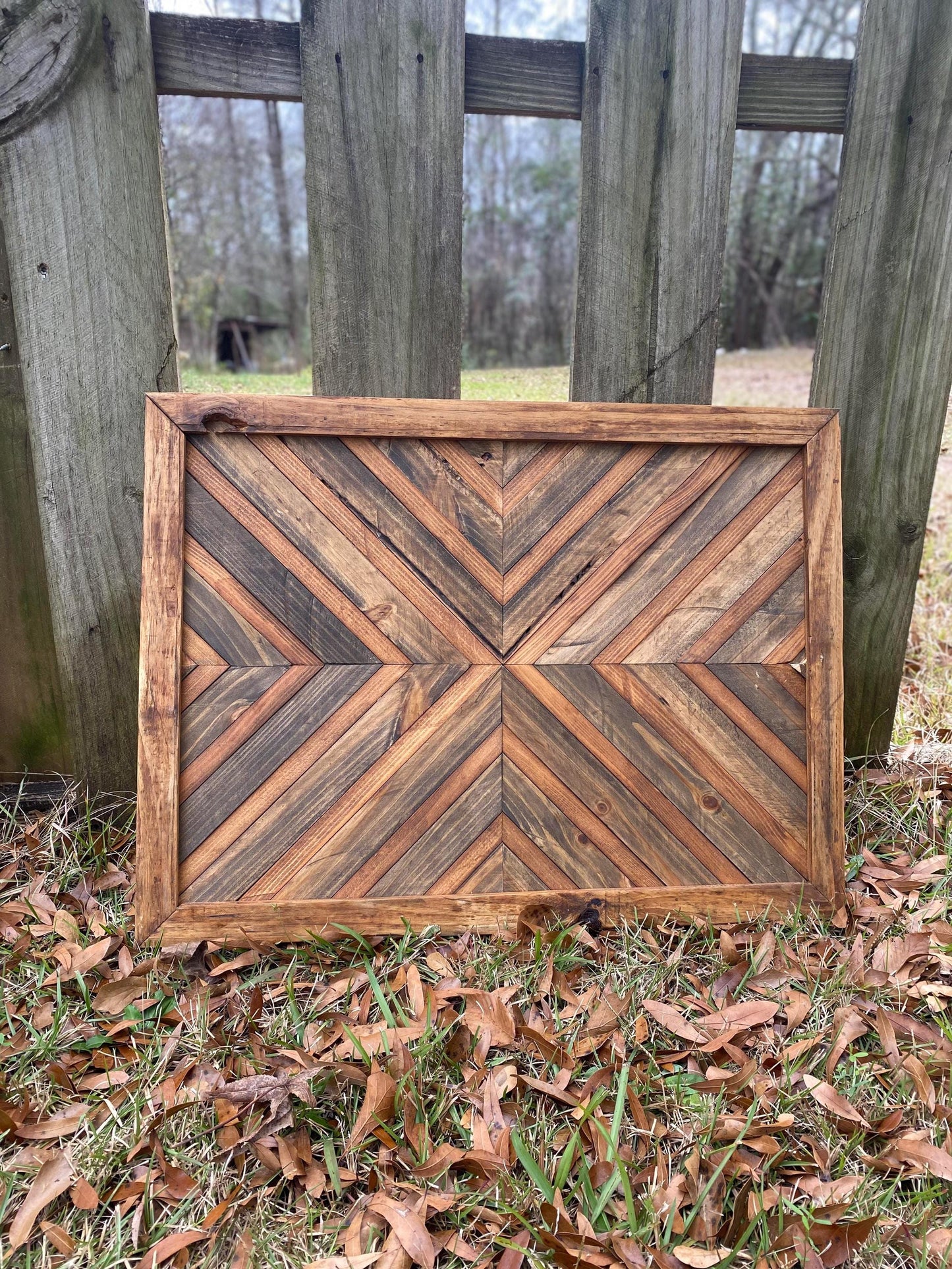 Rustic Natural Geometric Wood Wall Art – Reclaimed Chevron Mosaic