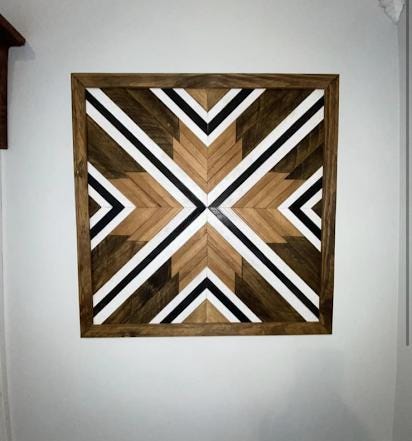 Modern Monochrome Geometric Wood Wall Art – Reclaimed Chevron Mosaic