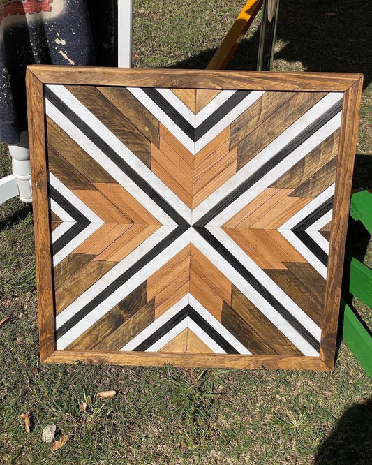 Modern Monochrome Geometric Wood Wall Art – Reclaimed Chevron Mosaic