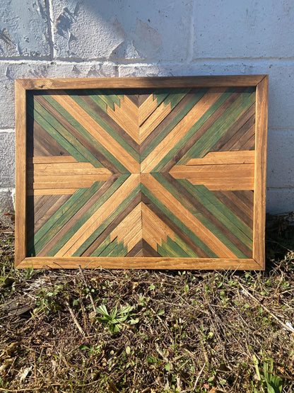 Rustic Green Geometric Wood Wall Art – Reclaimed Chevron Mosaic