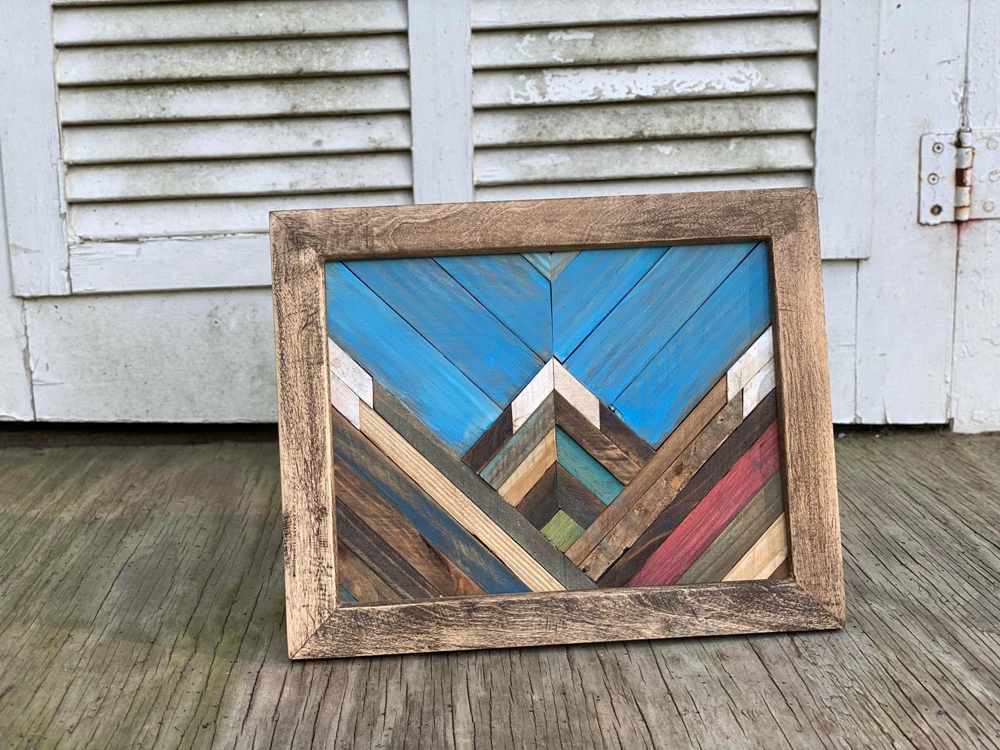 Mountain Sky Geometric Wood Wall Art – Reclaimed Mosaic