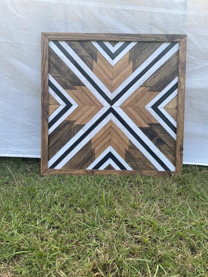 Modern Monochrome Geometric Wood Wall Art – Reclaimed Chevron Mosaic