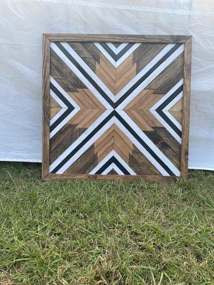 Modern Monochrome Geometric Wood Wall Art – Reclaimed Chevron Mosaic