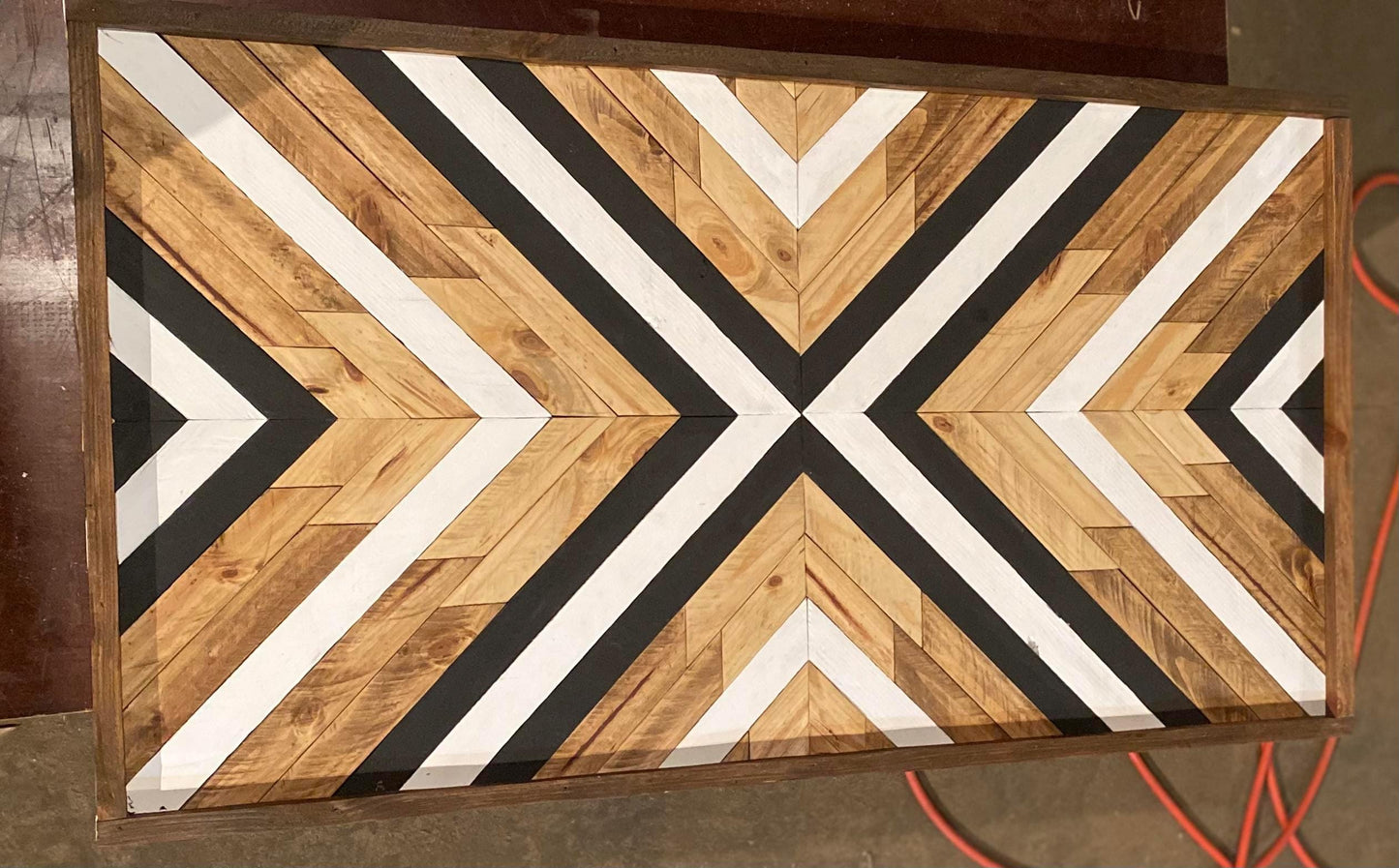 tBold Chevron Geometric Wood Wall Art – Reclaimed Black & White Mosaic