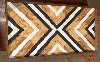 tBold Chevron Geometric Wood Wall Art – Reclaimed Black & White Mosaic