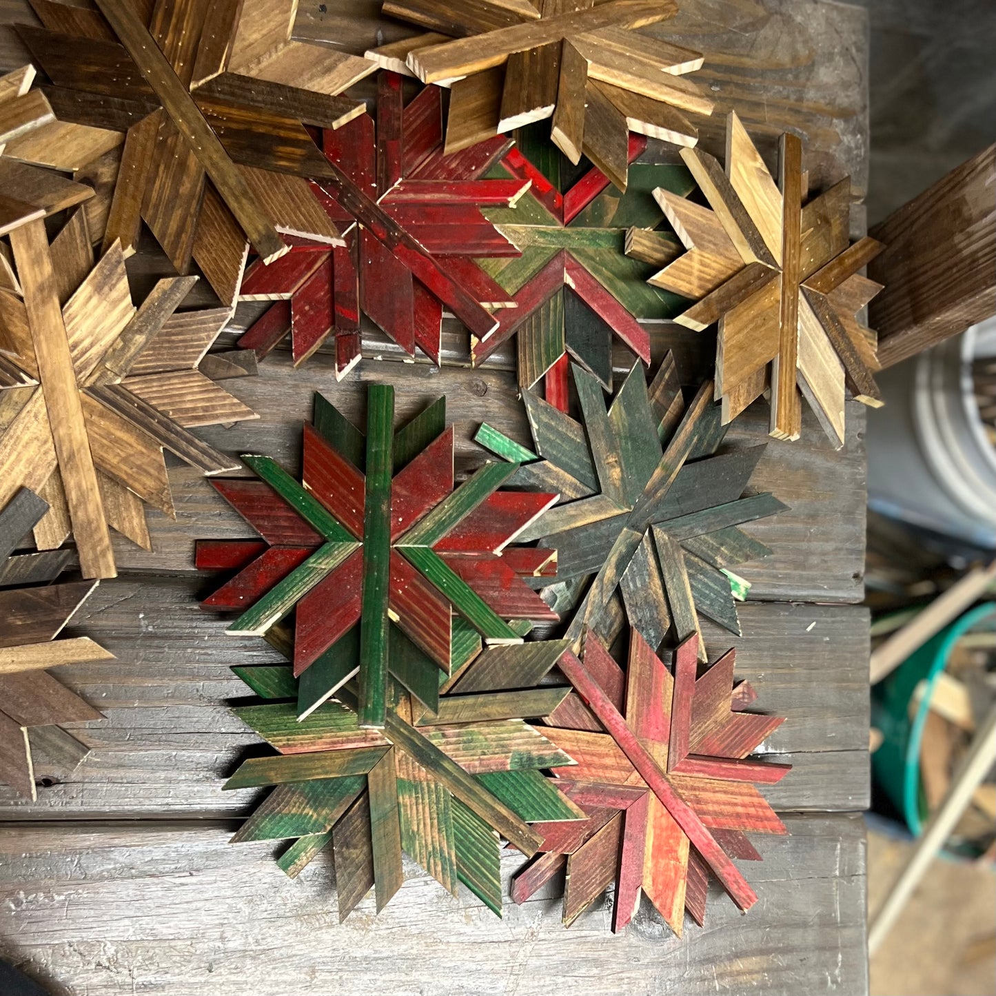 Rustic Wooden Snowflake Ornaments – Handmade Geometric Christmas Décor