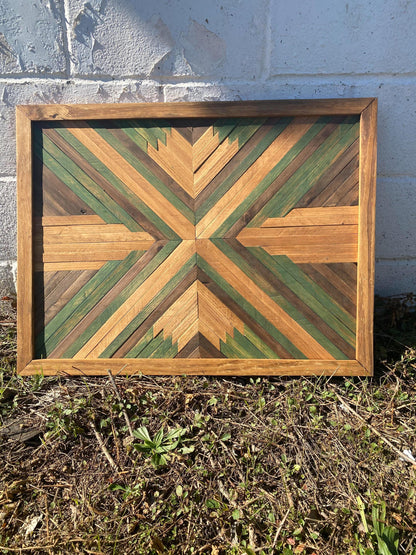 Rustic Green Geometric Wood Wall Art – Reclaimed Chevron Mosaic