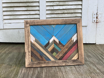 Mountain Sky Geometric Wood Wall Art – Reclaimed Mosaic