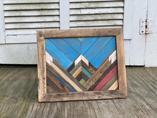Mountain Sky Geometric Wood Wall Art – Reclaimed Mosaic
