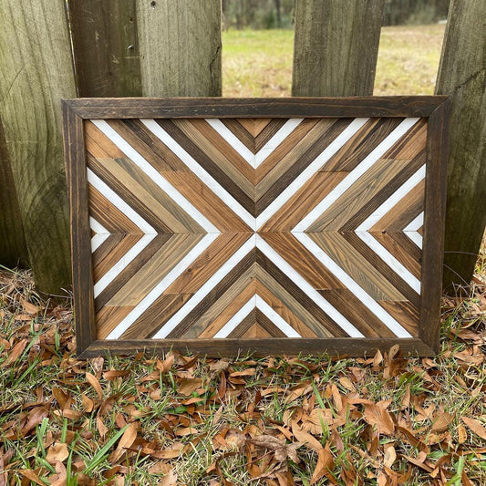 Natural Chevron Wood Wall Art – Reclaimed Geometric Mosaic