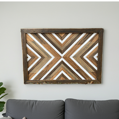 Natural Chevron Wood Wall Art – Reclaimed Geometric Mosaic