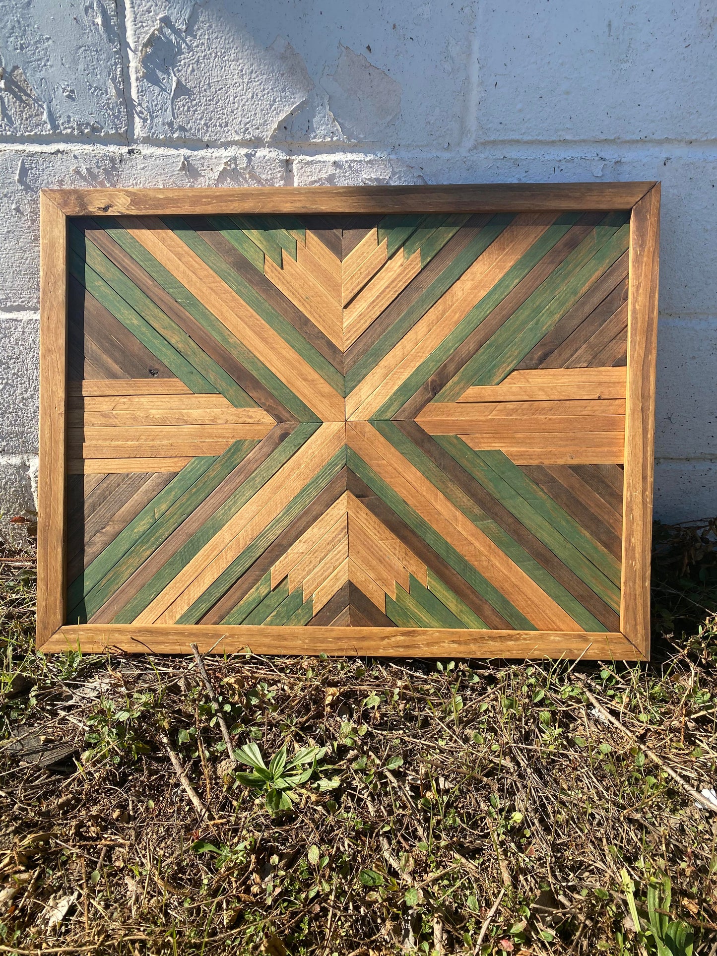 Reclaimed Wood Wall Art with Green Accents