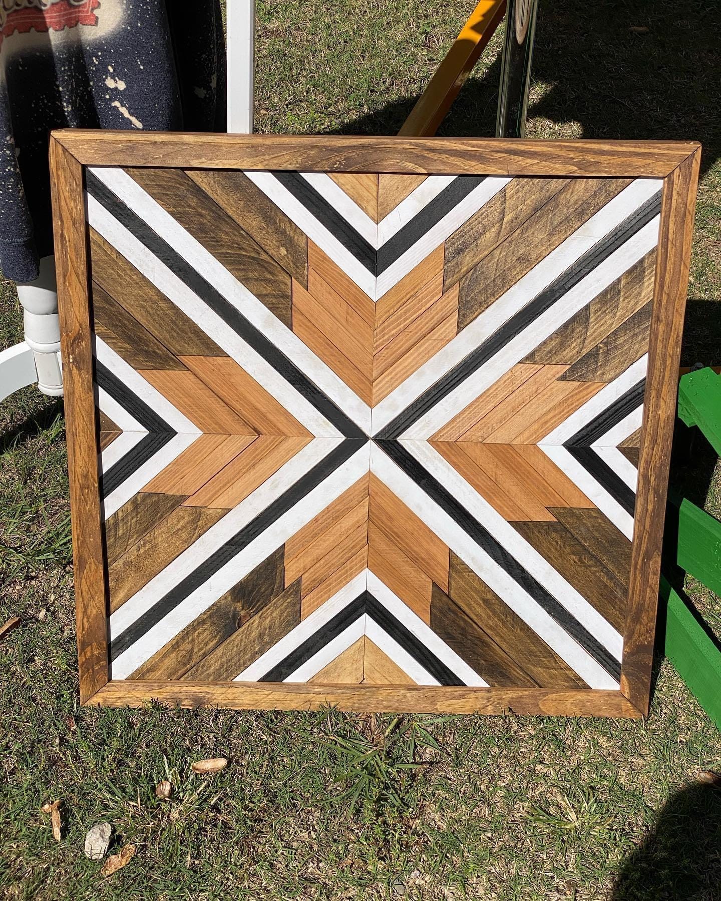 Modern Monochrome Geometric Wood Wall Art – Reclaimed Chevron Mosaic