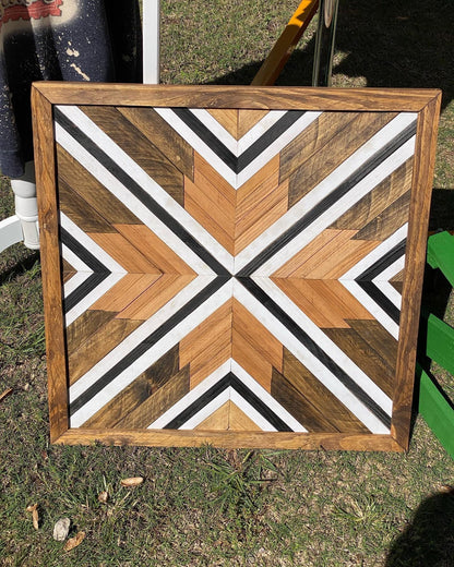 Modern Monochrome Geometric Wood Wall Art – Reclaimed Chevron Mosaic