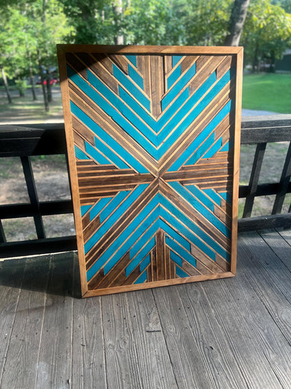 Vibrant Teal Geometric Wood Wall Art – Reclaimed Mosaic