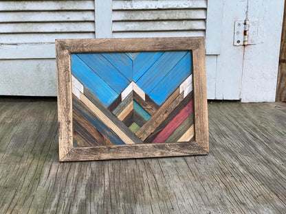 Mountain Sky Geometric Wood Wall Art – Reclaimed Mosaic