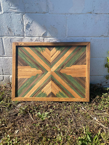 Rustic Green Geometric Wood Wall Art – Reclaimed Chevron Mosaic