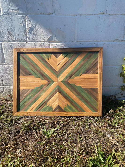 Rustic Green Geometric Wood Wall Art – Reclaimed Chevron Mosaic
