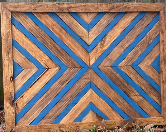 Bold Blue & Wood Geometric Wall Art