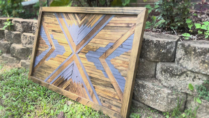 Rustic Geometric Wood Wall Art – Handmade Reclaimed Wood Mosaic with Bold Arrow Design